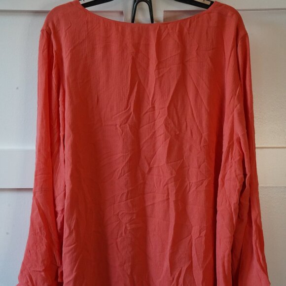 Soft Surroundings, Bell Sleeve Layered Blouse, Coral, Pink - Picture 4 of 6